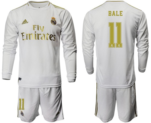 Real Madrid #11 Bale White Home Long Sleeves Soccer Club Jersey