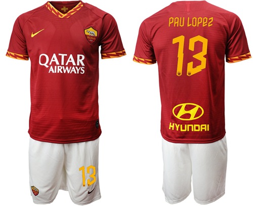 Roma #13 Pau Lopez Red Home Soccer Club Jersey
