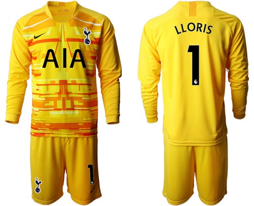 Tottenham Hotspur #1 Lloris Yellow Goalkeeper Long Sleeves Soccer Club Jersey
