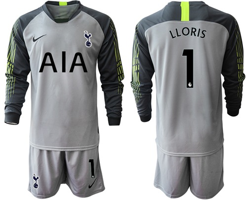 Tottenham Hotspur #1 Lloris Grey Goalkeeper Long Sleeves Soccer Club Jersey