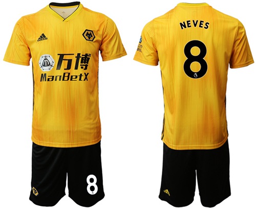 Wolves #8 Neves Home Soccer Club Jersey
