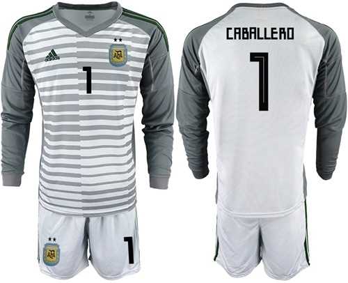 Argentina #1 Caballero Grey Long Sleeves Goalkeeper Soccer Country Jersey