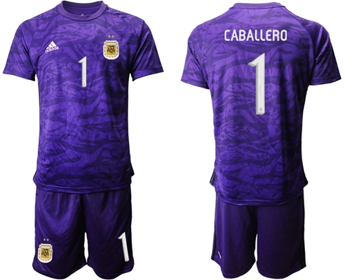 Argentina #1 Caballero Purple Goalkeeper Soccer Country Jersey