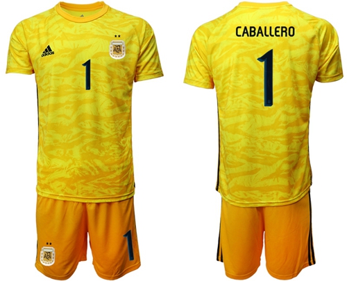 Argentina #1 Caballero Yellow Goalkeeper Soccer Country Jersey
