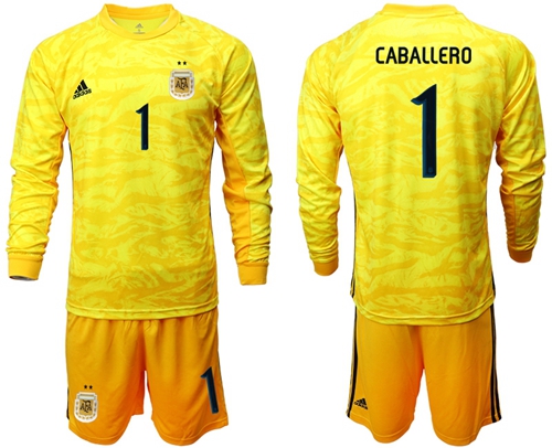 Argentina #1 Caballero Army Green Long Sleeves Goalkeeper Soccer Country Jersey