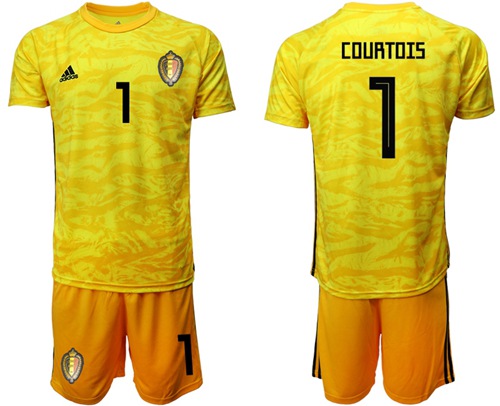 Belgium #1 Courtois Yellow Goalkeeper Soccer Country Jersey