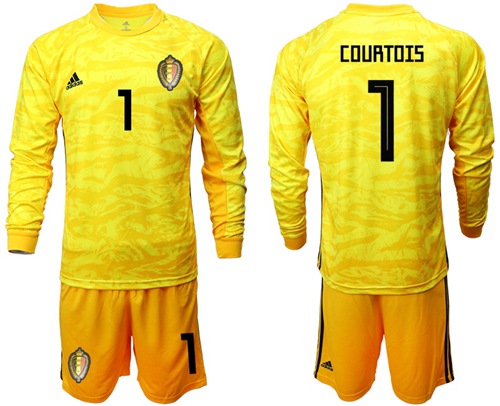 Belgium #1 Courtois Yellow Long Sleeves Goalkeeper Soccer Country Jersey