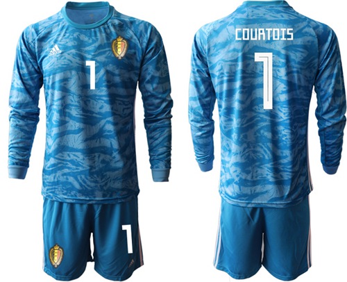 Belgium #1 Courtois Blue Long Sleeves Goalkeeper Soccer Country Jersey