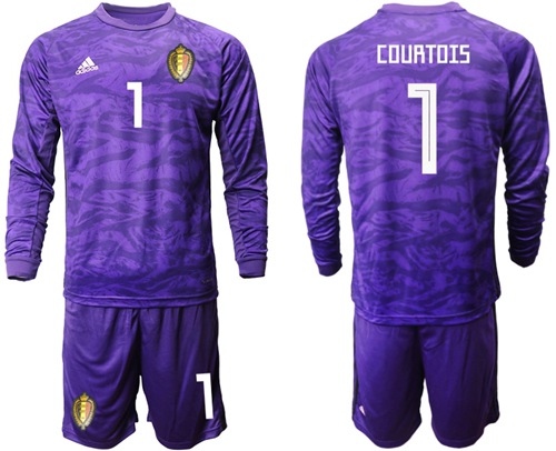 Belgium #1 Courtois Purple Long Sleeves Goalkeeper Soccer Country Jersey