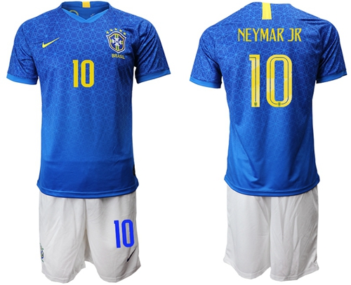 Brazil #10 Neymar Jr Blue Soccer Country Jersey