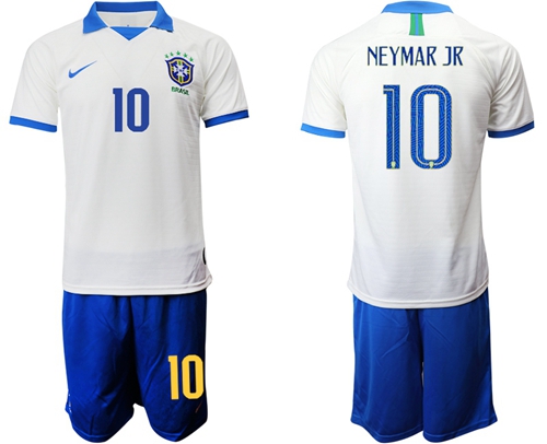 Brazil #10 Neymar Jr White Soccer Country Jersey