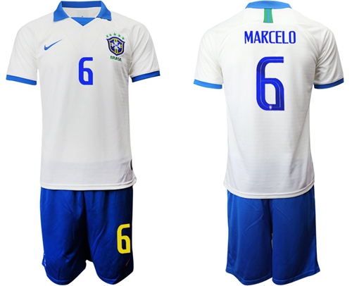 Brazil #6 Marcelo White Soccer Country Jersey