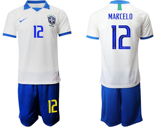 Brazil #12 Marcelo White Soccer Country Jersey