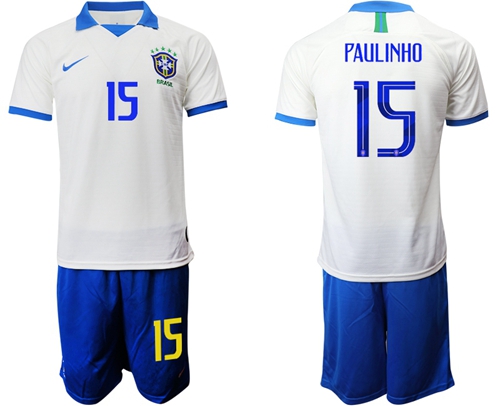 Brazil #15 Paulinho White Soccer Country Jersey
