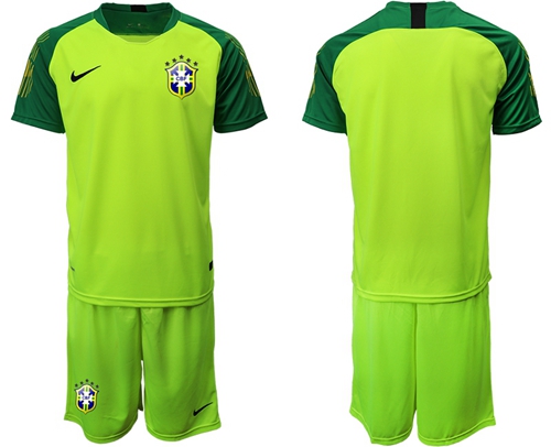 Brazil Blank Shiny Green Goalkeeper Soccer Country Jersey