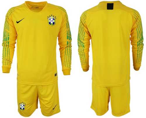 Brazil Blank Yellow Goalkeeper Long Sleeves Soccer Country Jersey