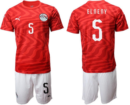 Egypt #5 Elneny Red Home Soccer Country Jersey