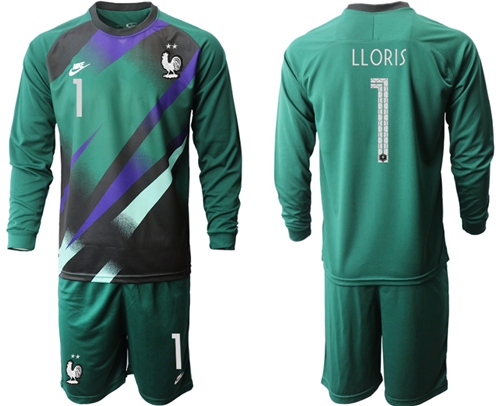 France #1 LLORIS Green Goalkeeper Long Sleeves Soccer Country Jersey