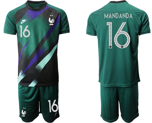 France #16 Mandanda Green Goalkeeper Soccer Country Jersey