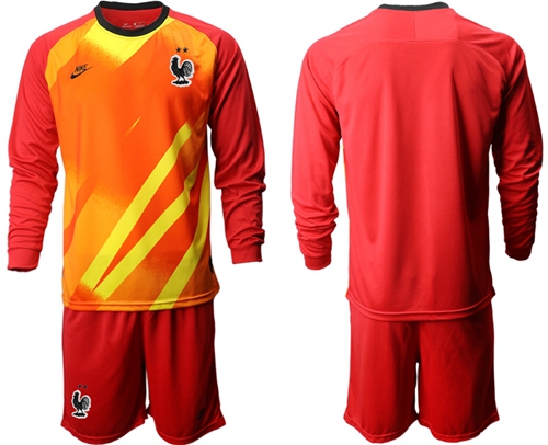 France Blank Red Goalkeeper Long Sleeves Soccer Country Jersey