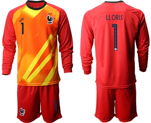 France #1 LLORIS Red Goalkeeper Long Sleeves Soccer Country Jersey