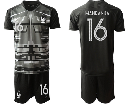 France #16 Mandanda Black Goalkeeper Soccer Country Jersey
