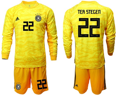 Germany #22 Ter Stegen Yellow Goalkeeper Long Sleeves Soccer Country Jersey