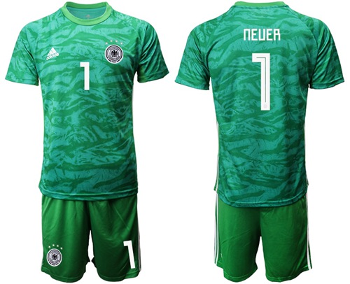 Germany #1 Neuer Green Goalkeeper Soccer Country Jersey