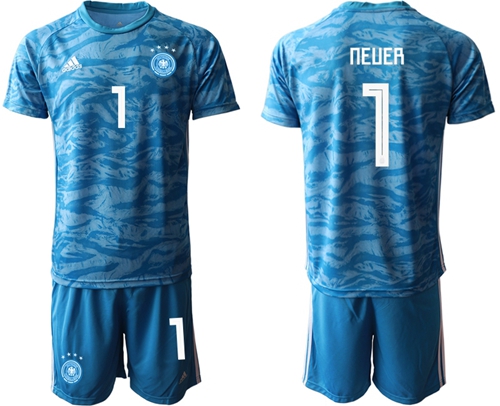 Germany #1 Neuer Blue Goalkeeper Soccer Country Jersey