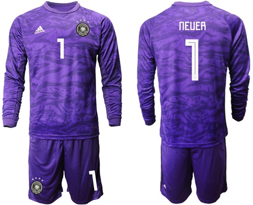 Germany #1 Neuer Purple Goalkeeper Long Sleeves Soccer Country Jersey