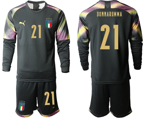 Italy #21 Donnarumma Black Long Sleeves Goalkeeper Soccer Country Jersey