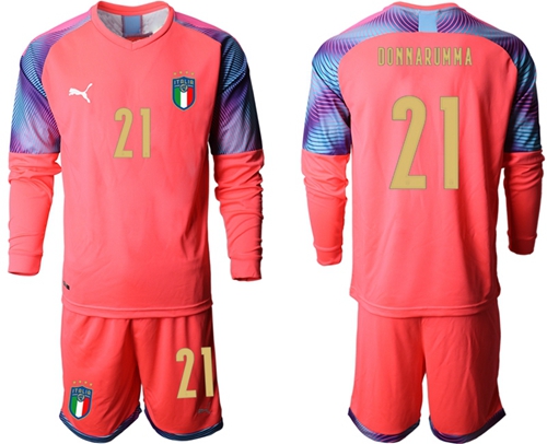 Italy #21 Donnarumma Pink Long Sleeves Goalkeeper Soccer Country Jersey