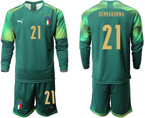 Italy #21 Donnarumma Army Green Long Sleeves Goalkeeper Soccer Country Jersey