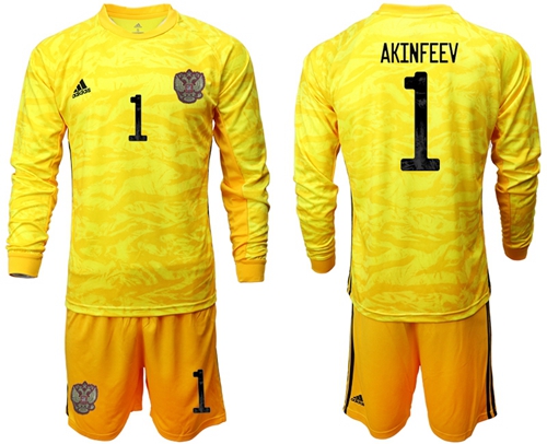 Russia #1 Akinfeev Yellow Long Sleeves Goalkeeper Soccer Country Jersey