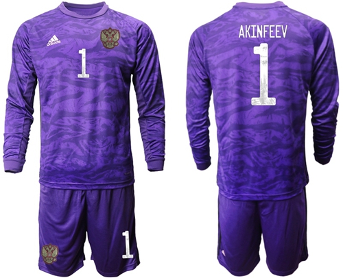 Russia #1 Akinfeev Purple Long Sleeves Goalkeeper Soccer Country Jersey