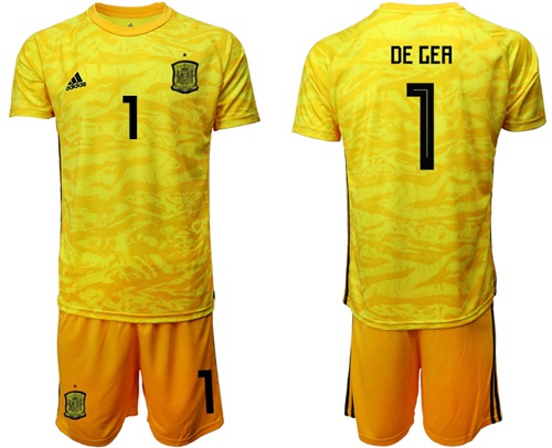 Spain #1 De Gea Yellow Goalkeeper Soccer Country Jersey