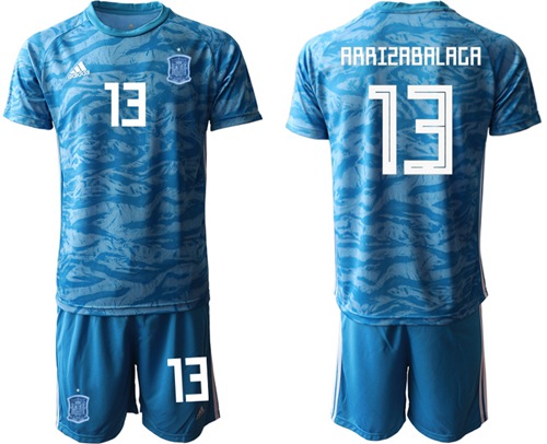 Spain #13 Arrizabalaga Blue Goalkeeper Soccer Country Jersey