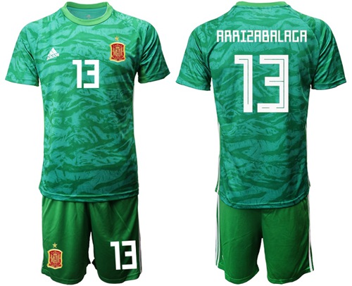 Spain #13 Arrizabalaga Green Goalkeeper Soccer Country Jersey
