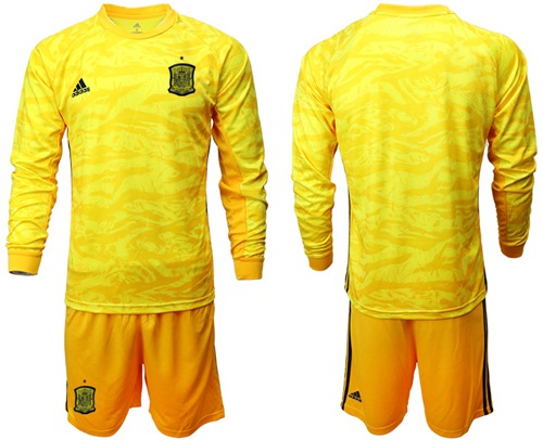 Spain Blank Yellow Long Sleeves Goalkeeper Soccer Country Jersey