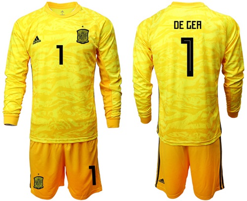 Spain #1 De Gea Yellow Long Sleeves Goalkeeper Soccer Country Jersey
