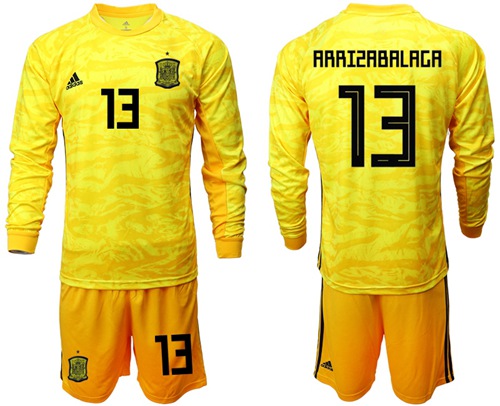 Spain #13 Arrizabalaga Yellow Long Sleeves Goalkeeper Soccer Country Jersey