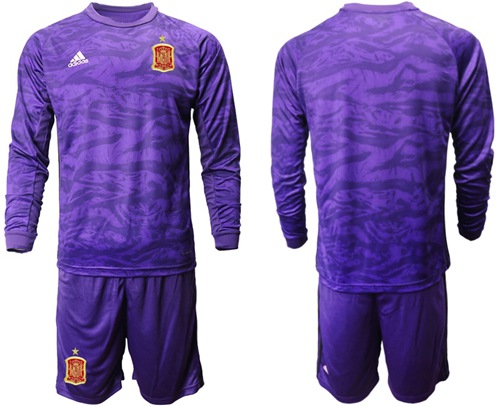 Spain Blank Purple Long Sleeves Goalkeeper Soccer Country Jersey
