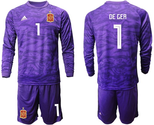 Spain #1 De Gea Purple Long Sleeves Goalkeeper Soccer Country Jersey