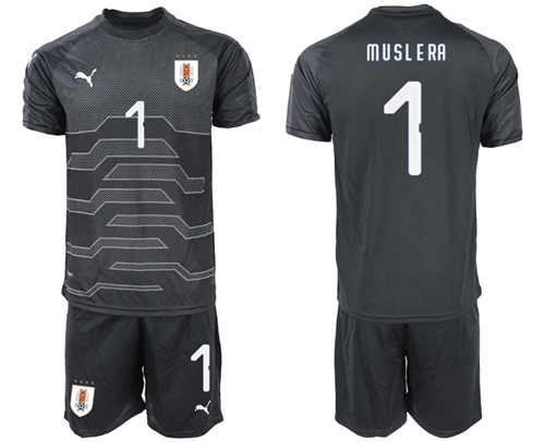 Uruguay #1 Muslera Black Goalkeeper Soccer Country Jersey