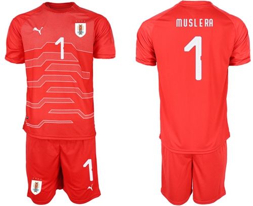 Uruguay #1 Muslera Red Goalkeeper Soccer Country Jersey