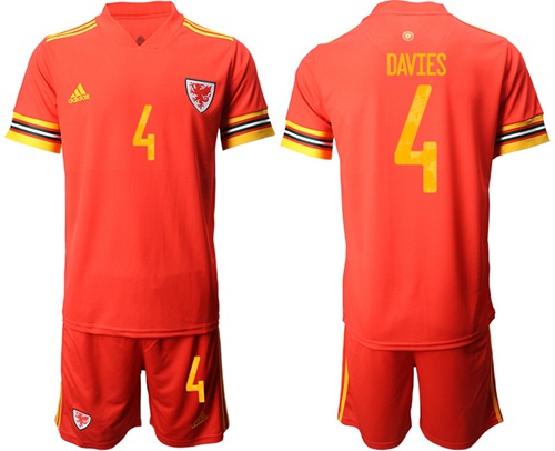 Wales #4 Davies Red Home Soccer Club Jersey