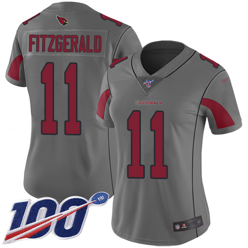 Cardinals #11 Larry Fitzgerald Silver Women's Stitched Football Limited Inverted Legend 100th Season Jersey
