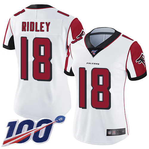 Falcons #18 Calvin Ridley White Women's Stitched Football 100th Season Vapor Limited Jersey