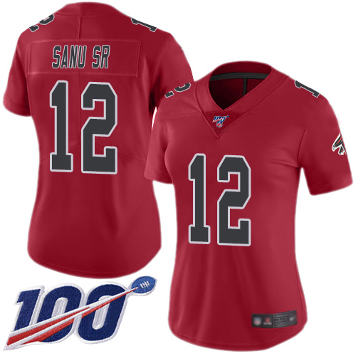 Falcons #12 Mohamed Sanu Sr Red Women's Stitched Football Limited Rush 100th Season Jersey