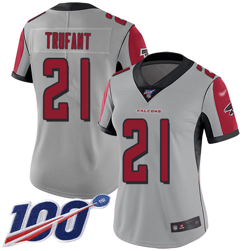 Falcons #21 Desmond Trufant Silver Women's Stitched Football Limited Inverted Legend 100th Season Jersey